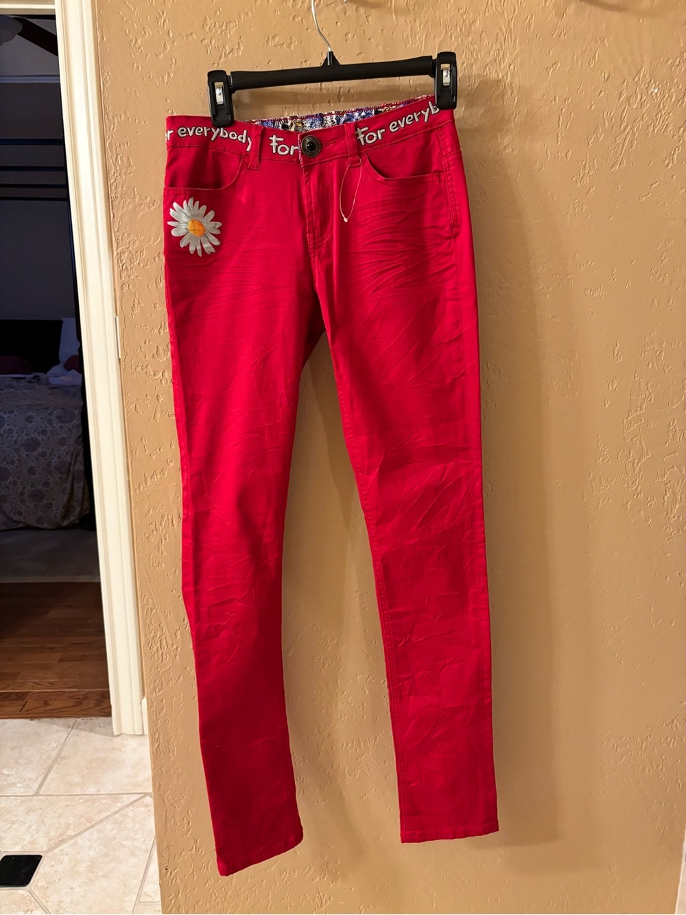Desigual Red Skinny Jeans with Daisy Accent